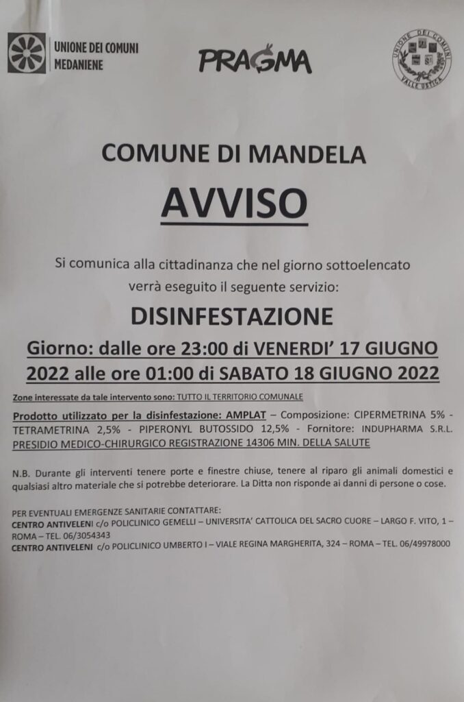 DISINFESTAZIONE TERRITORIO COMUNALE