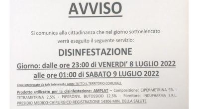 DISINFESTAZIONE DEL TERRITORIO COMUNALE