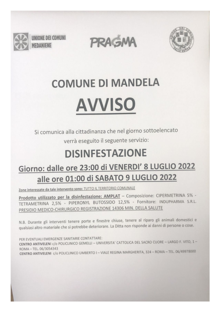 DISINFESTAZIONE DEL TERRITORIO COMUNALE