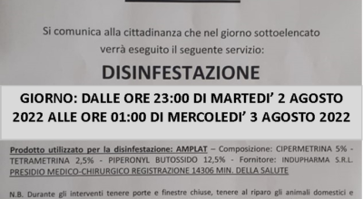 DISINFESTAZIONE TERRITORIO COMUNALE