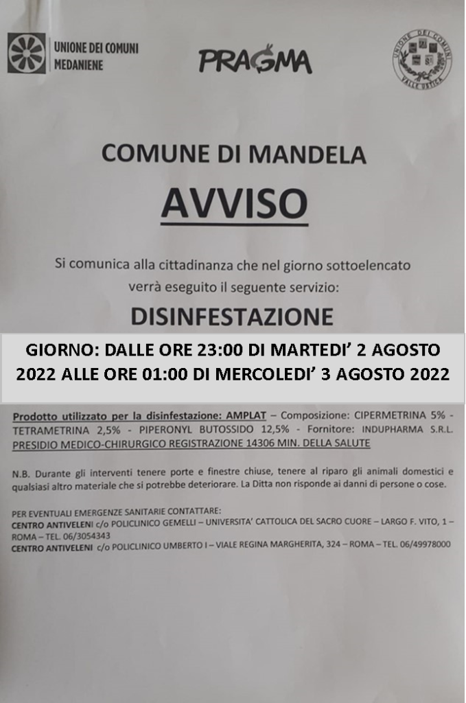 DISINFESTAZIONE TERRITORIO COMUNALE