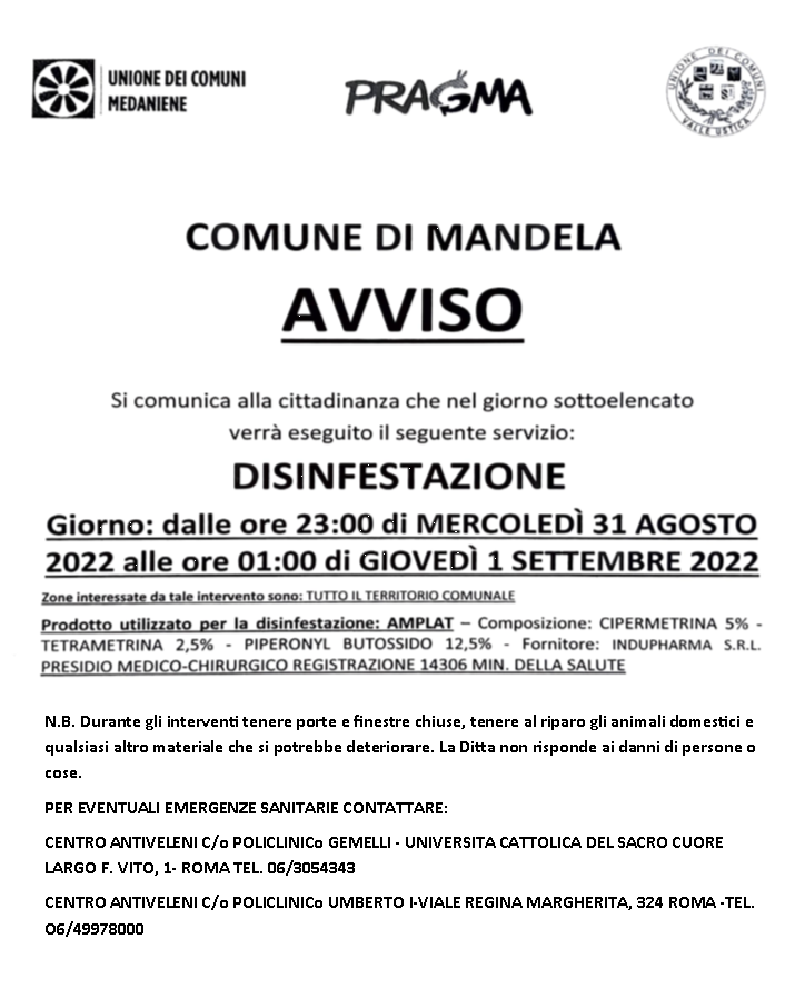 DISINFESTAZIONE TERRITORIO COMUNALE