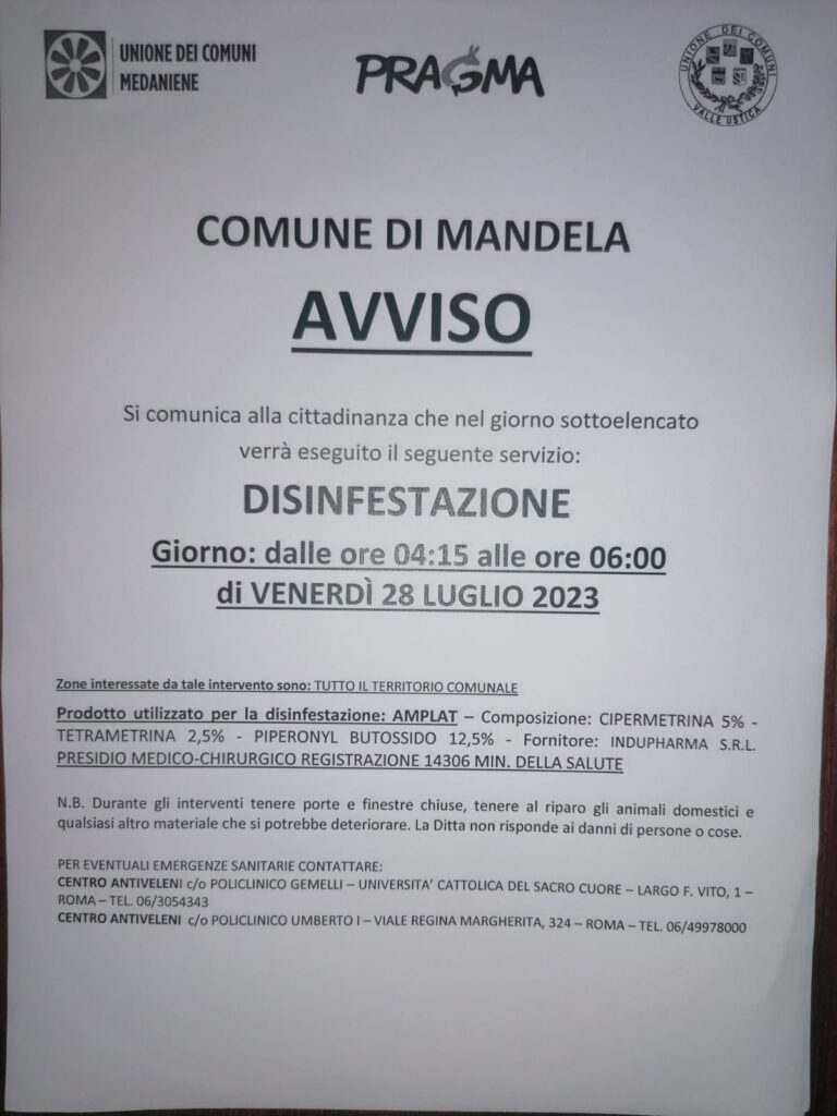 DISINFESTAZIONE TERRITORIO COMUNALE